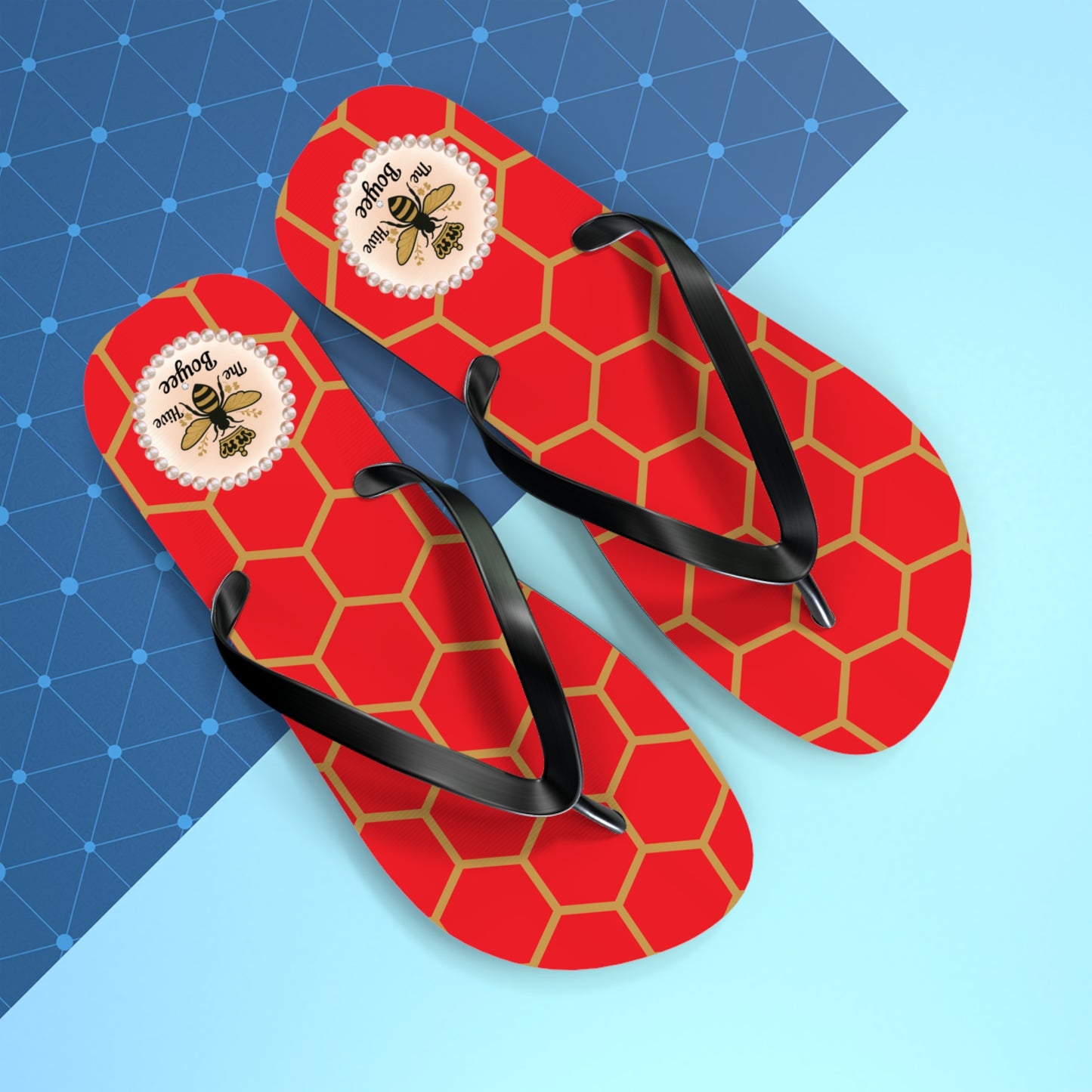 The Boujee Hive Flip Flops - RED Golden Honeycomb - EXTRA LARGE