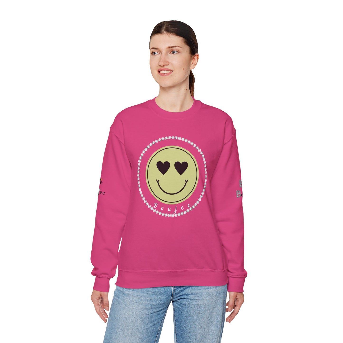 Boujee Smiley Face Heart Eyes Beige - Heavy Blend™ Light Colors Crewneck Sweatshirt