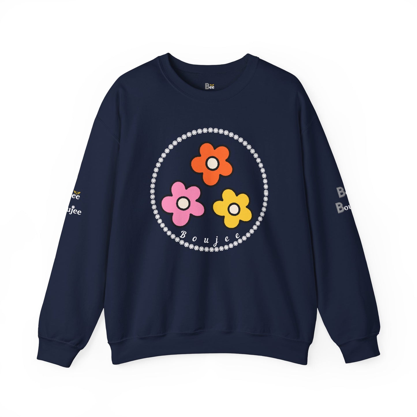 Boujee Mini Flowers Pink Orange Yellow in Diamonds Heavy Blend™ Dark Colors Crewneck Sweatshirt