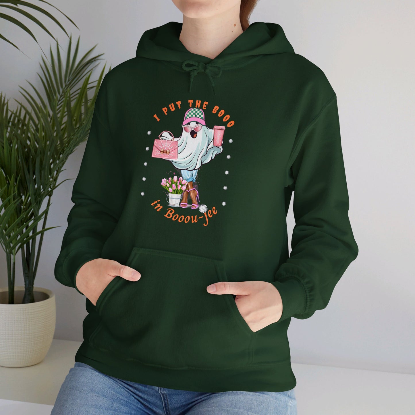 Halloween Booo in Boooujee Heavy Blend™ Hooded Sweatshirt - BROWN SKIN TONE