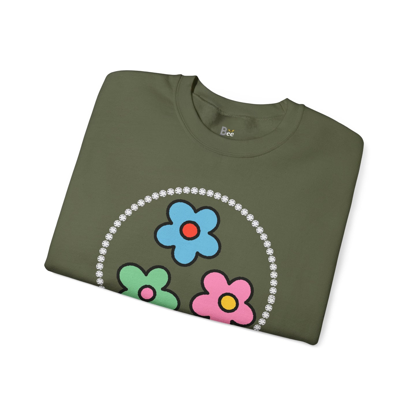 Boujee Mini Flowers Blue Green Pink - Heavy Blend™ Dark Colors Crewneck Sweatshirt