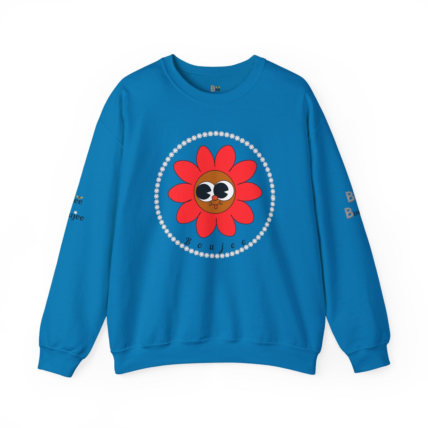 Boujee Flower Smiley Face Red Brown Wide-Eyed - Heavy Blend™ Light Colors Crewneck Sweatshirt