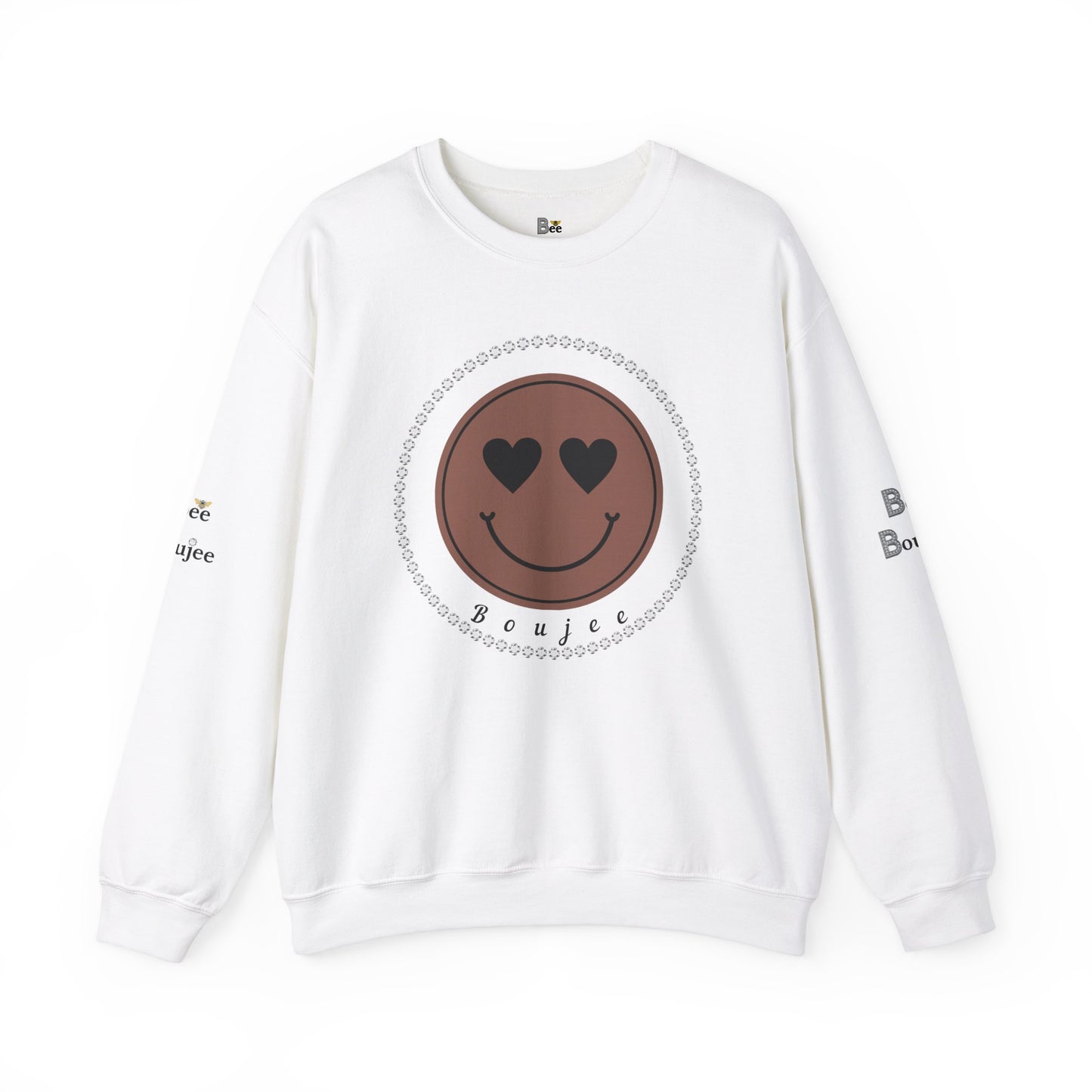 Boujee Smiley Face Heart Eyes Brown - Heavy Blend™ Light Colors Crewneck Sweatshirt