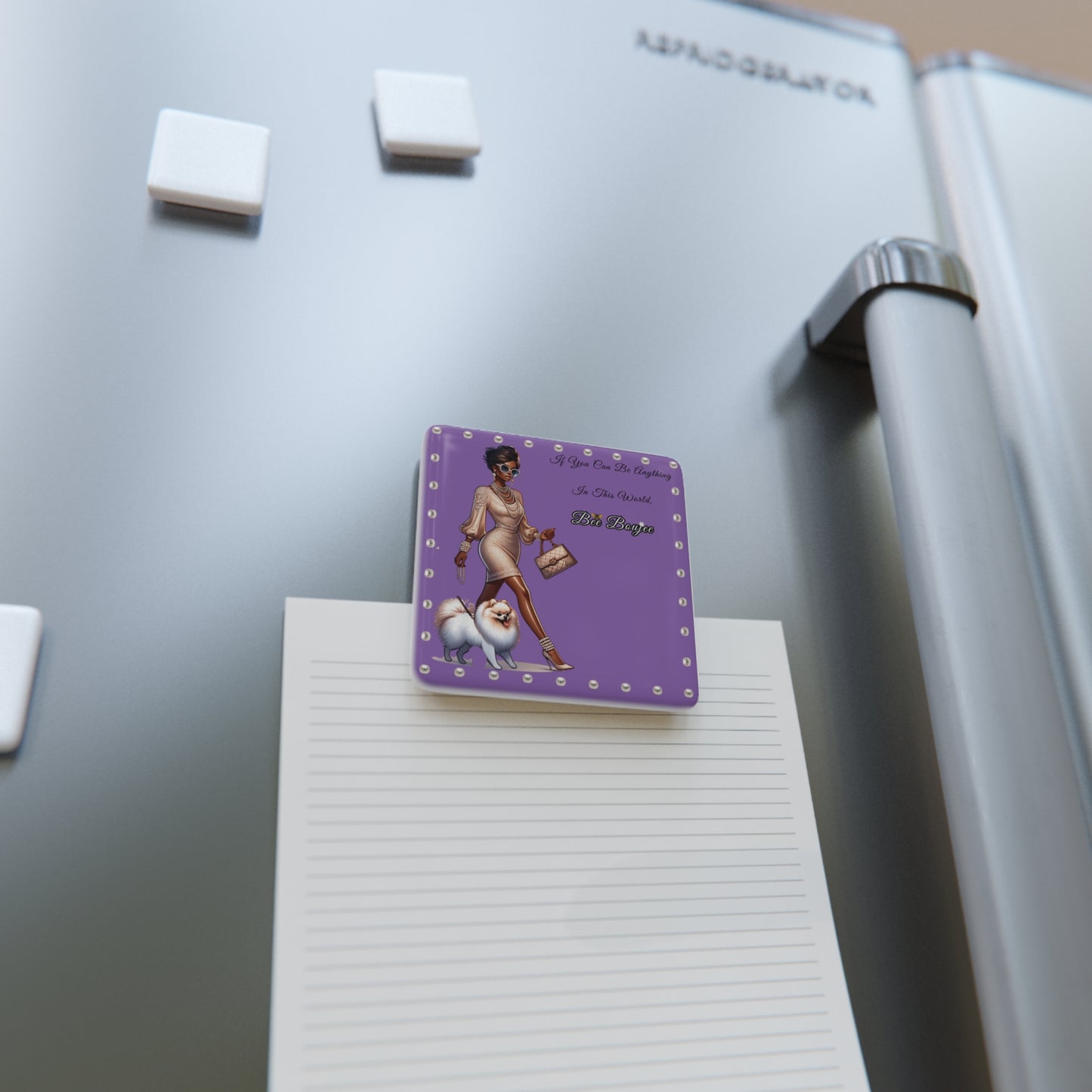 Bee Boujee in PEARLS - Porcelain Magnet 2x2, Square PURPLE 02