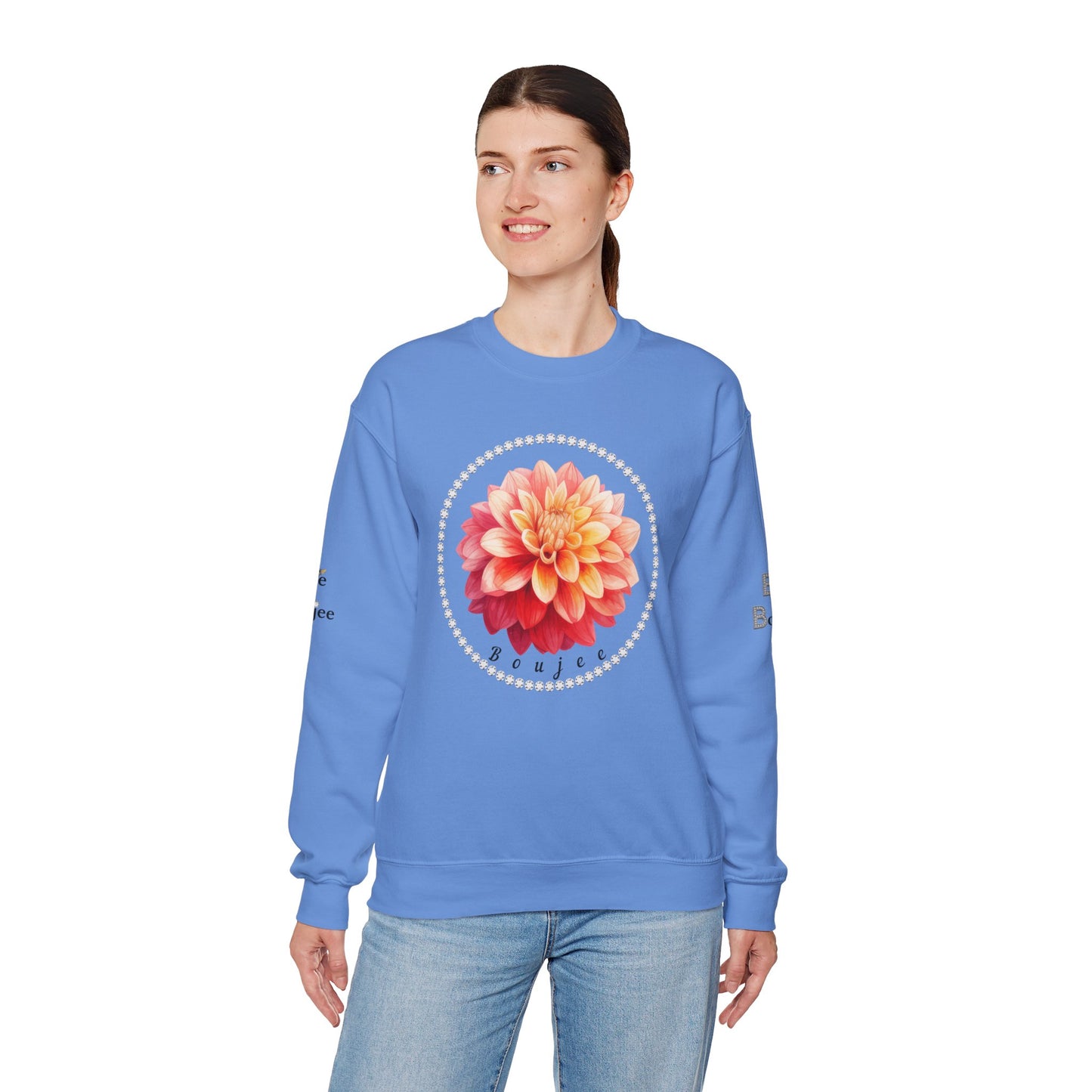 Boujee Flower Pink Yellow - Heavy Blend™ Light Colors Crewneck Sweatshirt