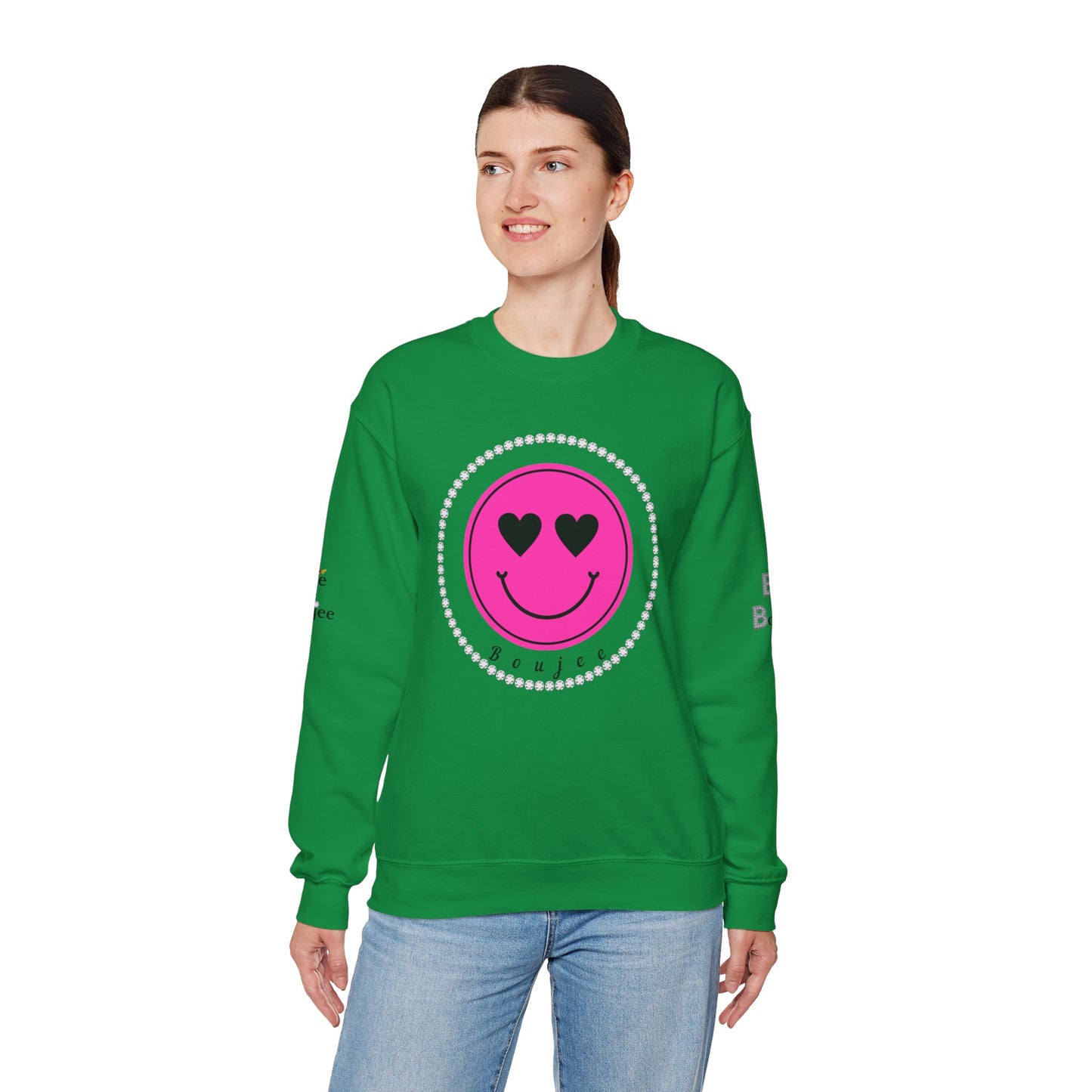 Boujee Smiley Face Heart Eyes Pink - Heavy Blend™ Light Colors Crewneck Sweatshirt