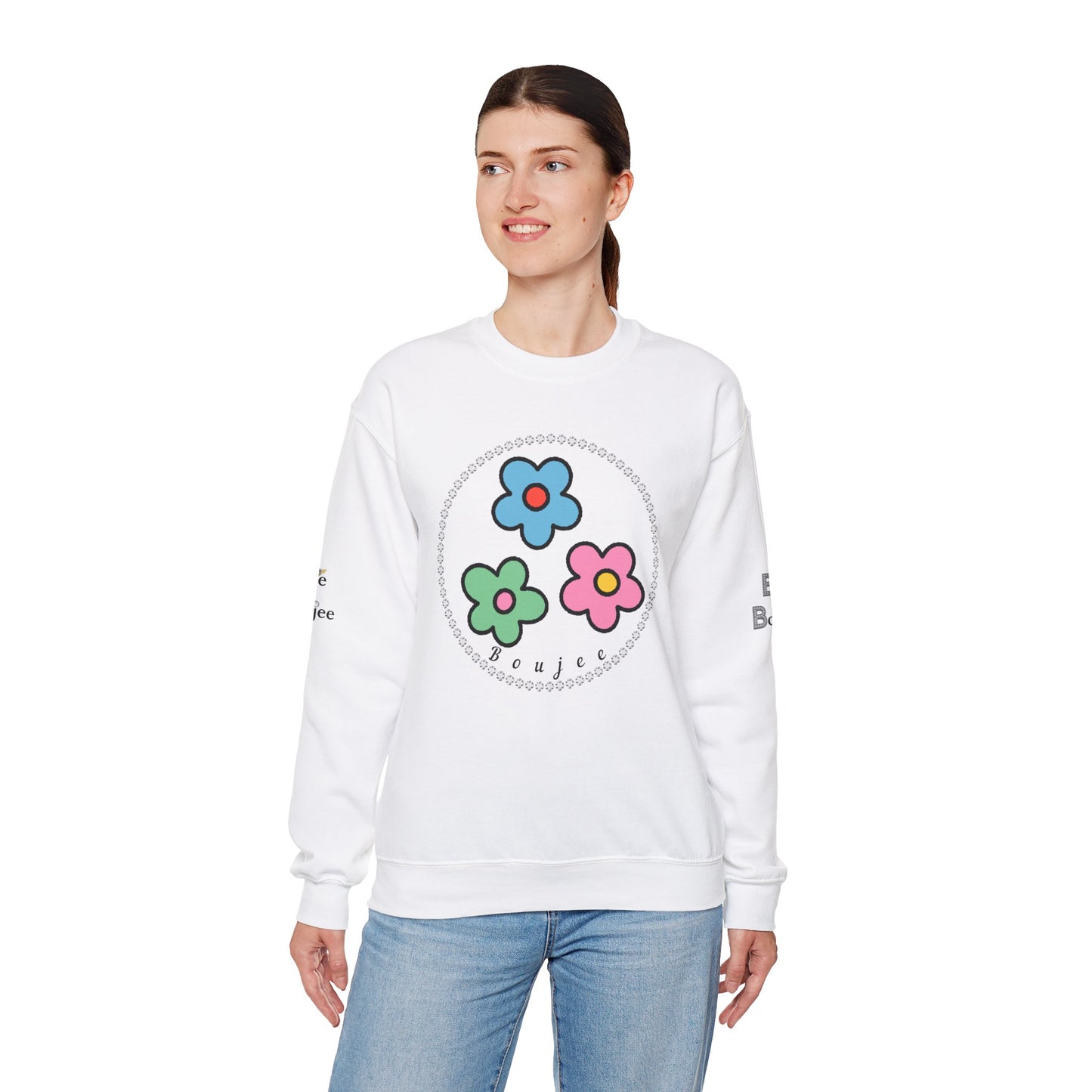 Boujee Mini Flowers Blue Pink Green - Heavy Blend™ Light Colors Crewneck Sweatshirt