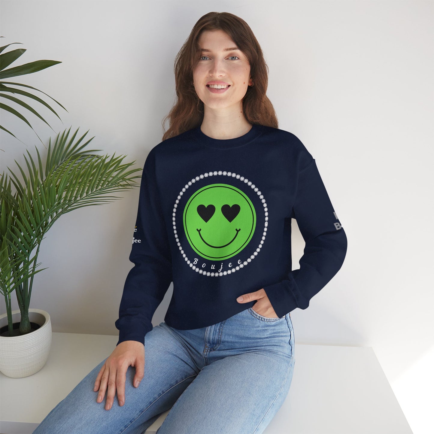 Boujee Smiley Face Green Heart Eyes - Heavy Blend™ Dark Colors Crewneck Sweatshirt