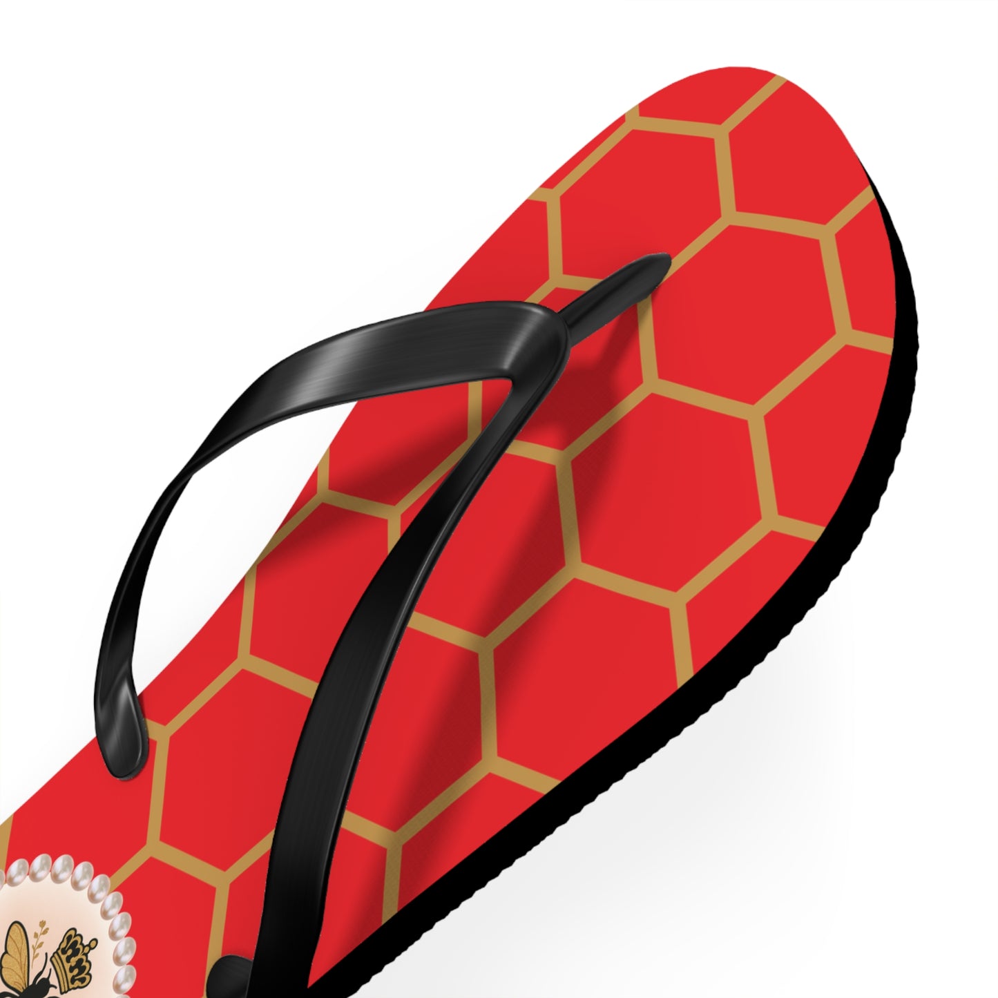 Bee Boujee Flip Flops - RED Golden Honeycomb - LARGE