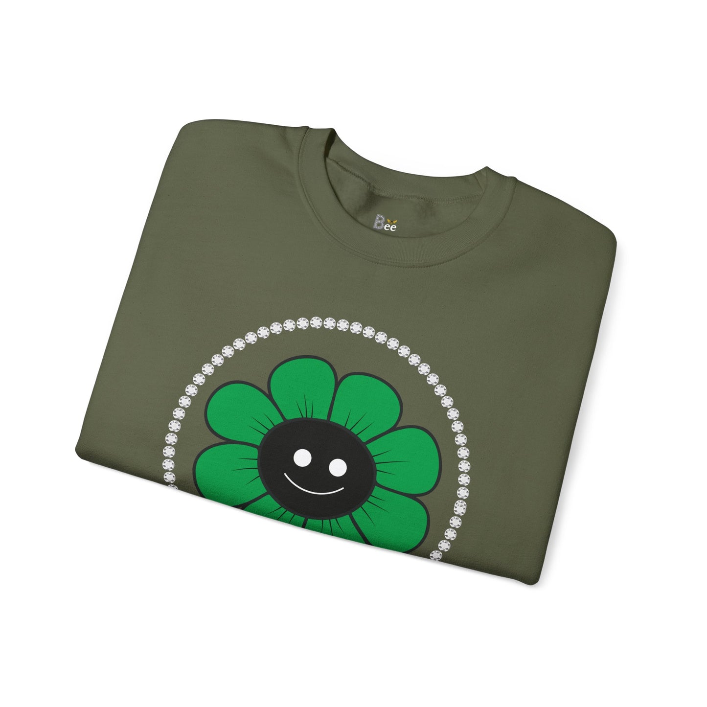 Boujee Flower Smiley Face Green Black - Heavy Blend™ Dark Colors Crewneck Sweatshirt