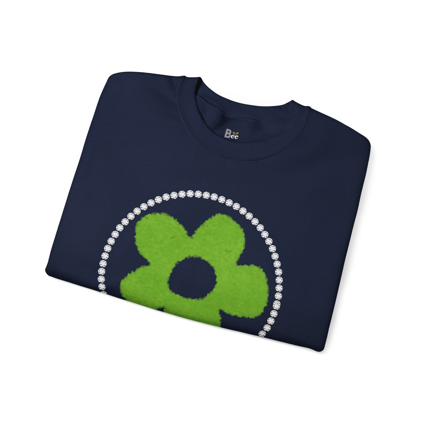 Boujee Fuzzy Green Flower- Heavy Blend™ Dark Colors Crewneck Sweatshirt