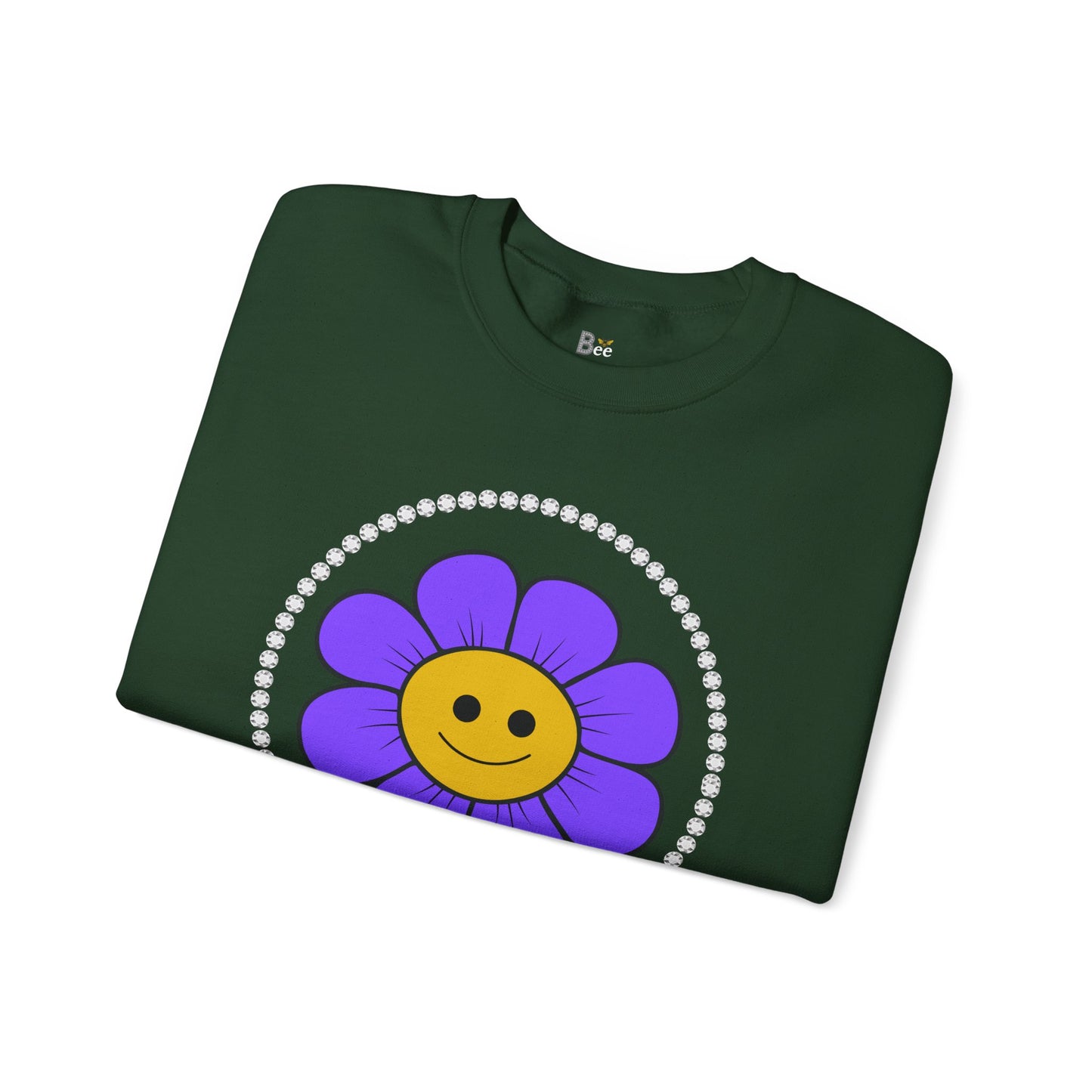 Boujee Flower Smiley Face Purple Gold - Heavy Blend™ Dark Colors Crewneck Sweatshirt