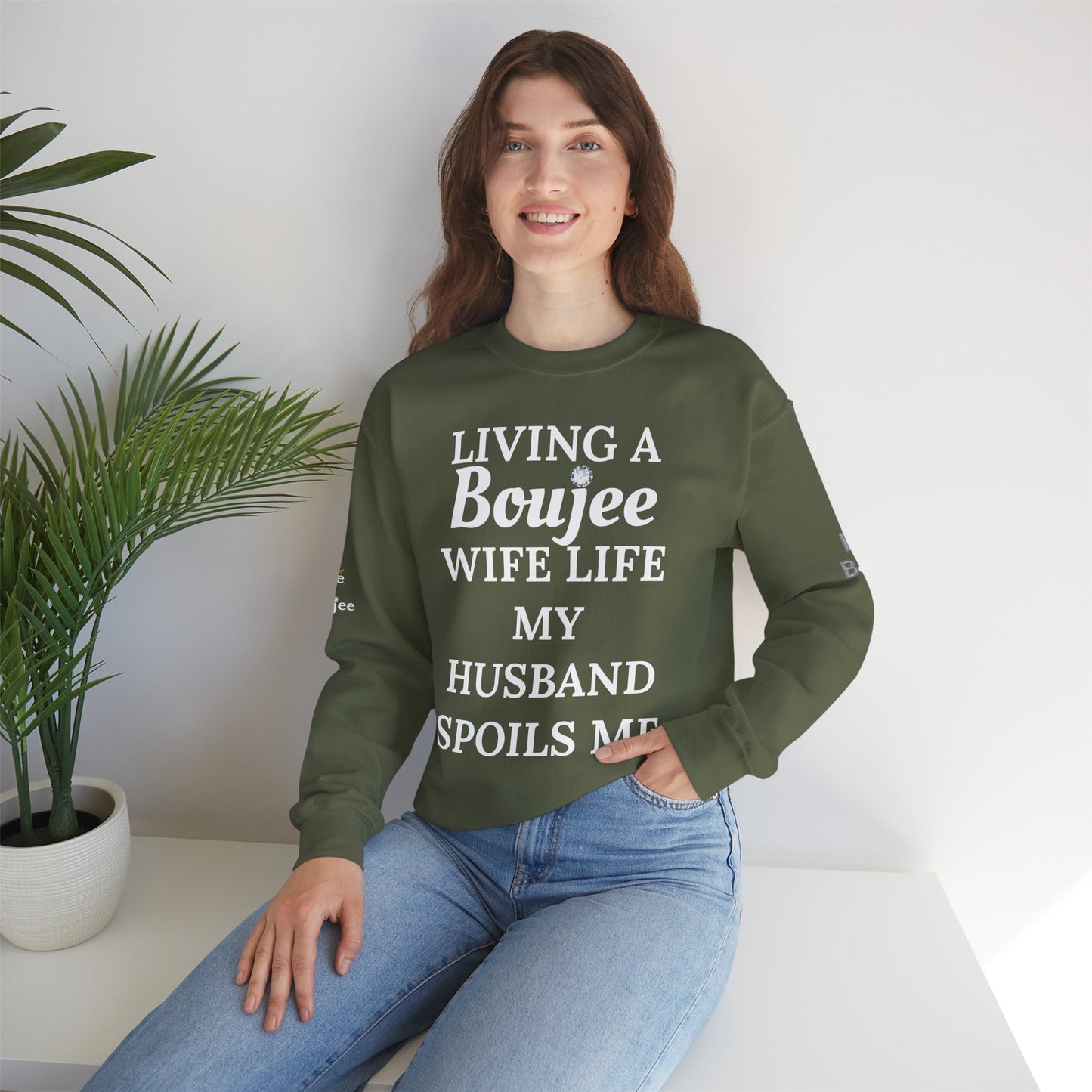 Living a Boujee Wife Life My Husband Spoils Me - Heavy Blend™ Dark Colors Crewneck Sweatshirt