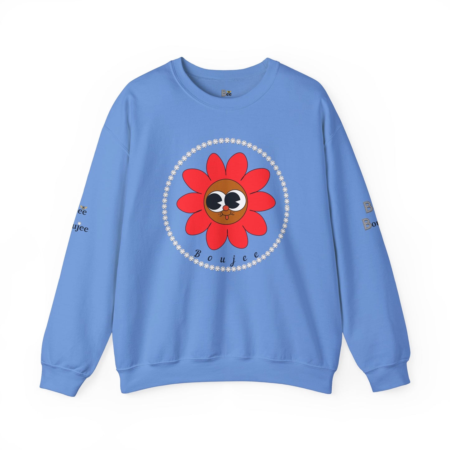 Boujee Flower Smiley Face Red Brown Wide-Eyed - Heavy Blend™ Light Colors Crewneck Sweatshirt