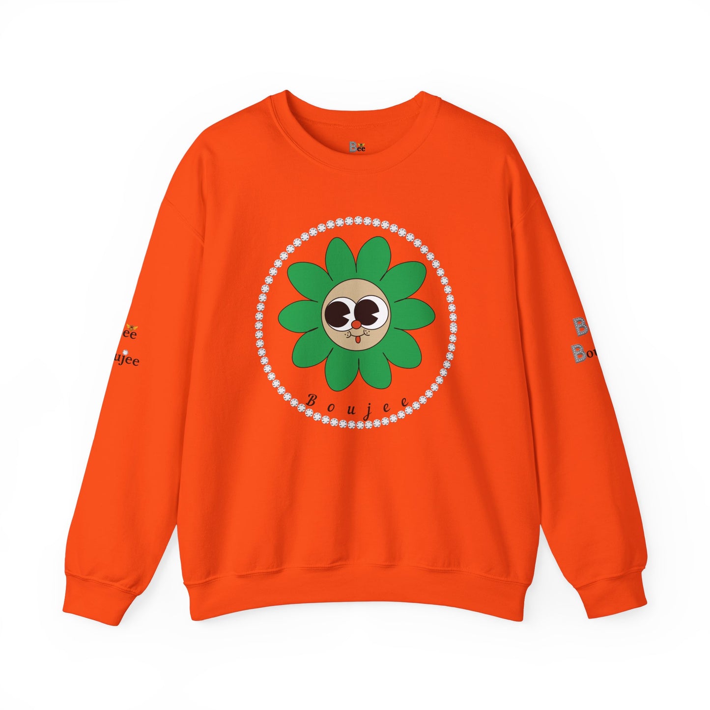 Boujee Flower Smiley Face Green Tan Wide-Eyed - Heavy Blend™ Light Colors Crewneck Sweatshirt