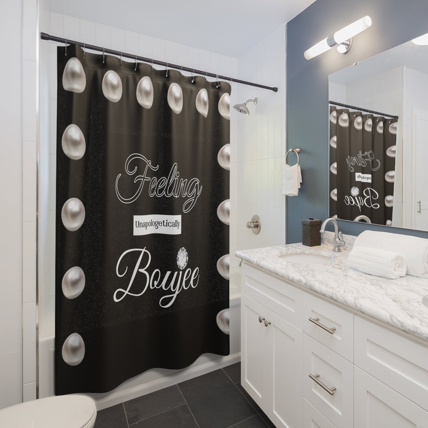 Feeling Boujee - Shower Curtain BLACK with PEARLS