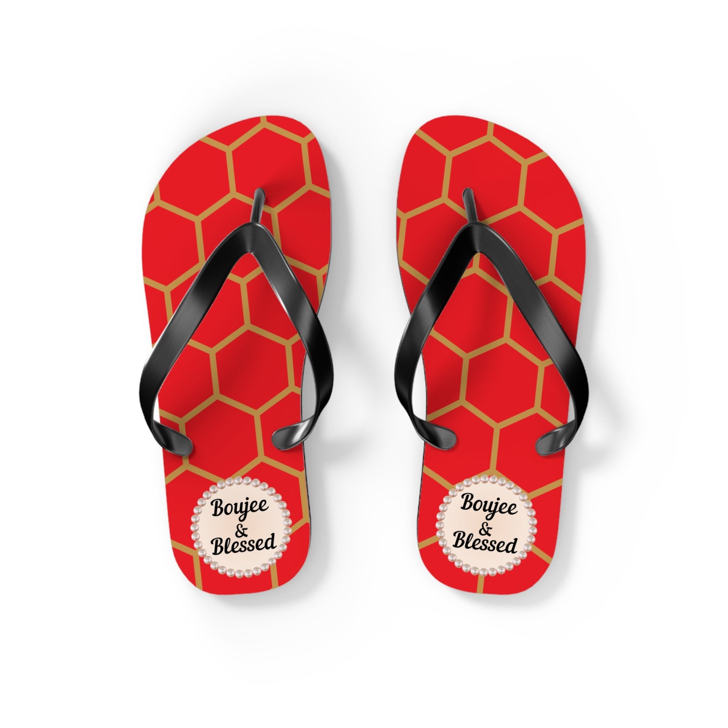Boujee & Blessed Flip-Flops (RED/Golden Honeycomb) - SMALL