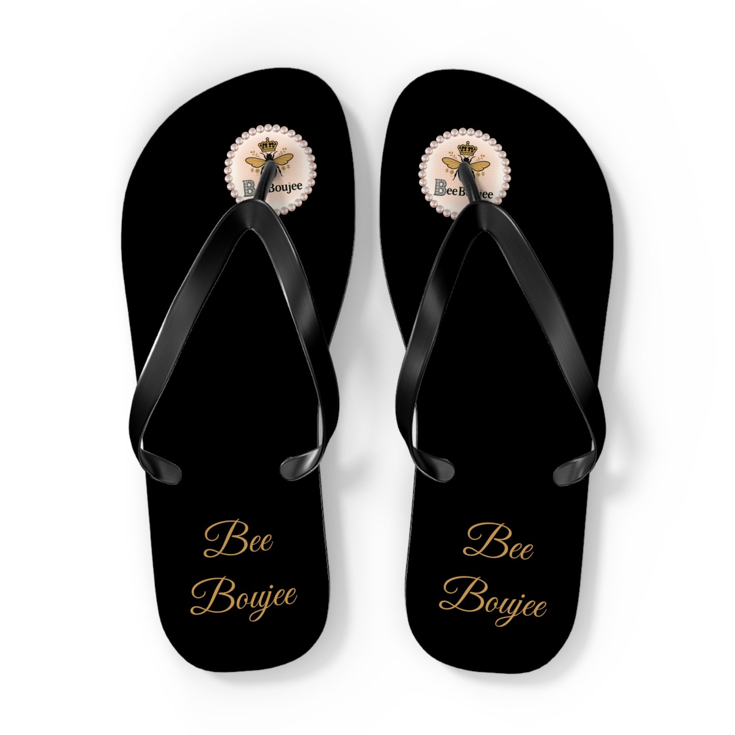 Bee Boujee Crowned-Bee Flip-Flops (Black & Gold)