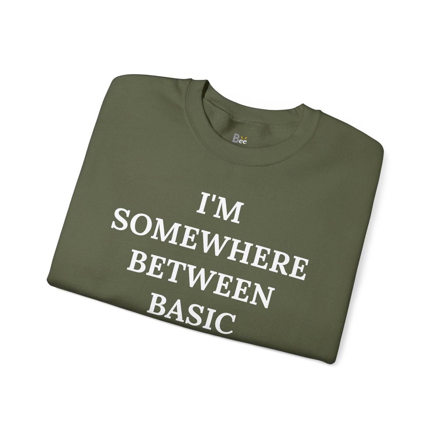 I'm Somewhere Between Basic & Boujee - Heavy Blend™ Dark Colors Crewneck Sweatshirt