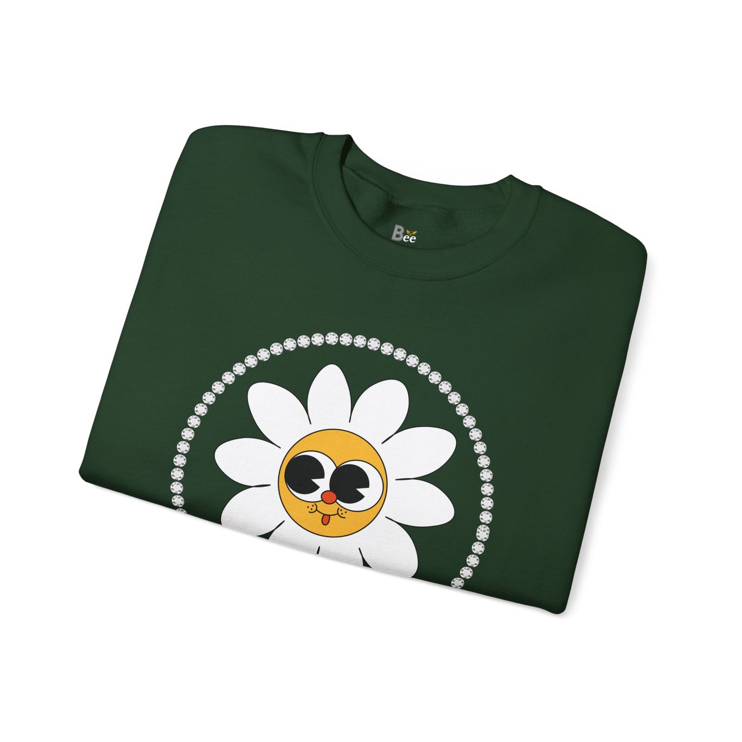 Boujee Flower Smiley Face White Gold Wide-Eyed - Heavy Blend™ Dark Colors Crewneck Sweatshirt