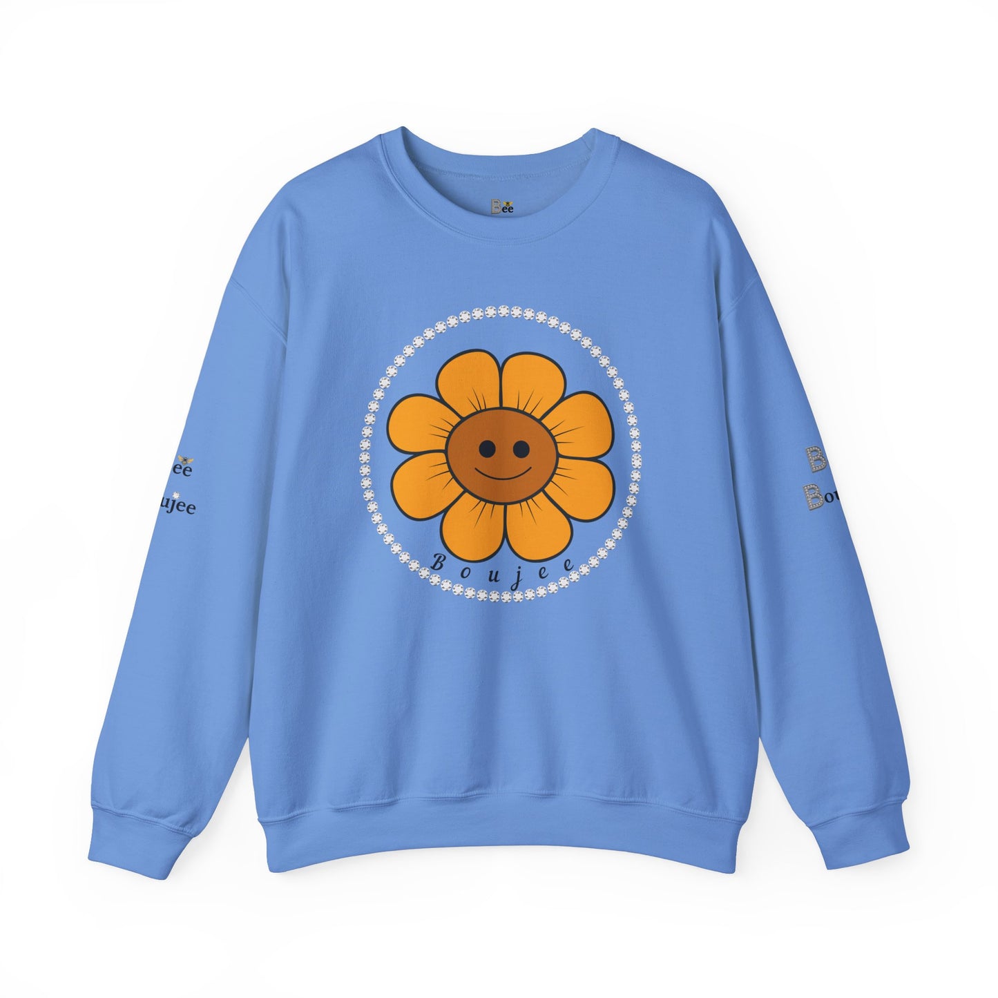 Boujee Flower Smiley Face Gold Light Brown - Heavy Blend™ Light Colors Crewneck Sweatshirt