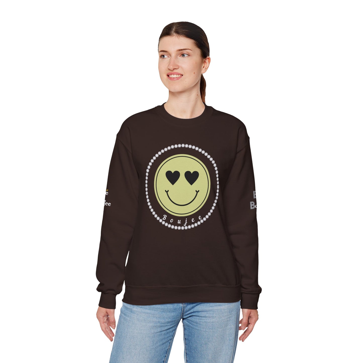 Boujee Smiley Face Beige Heart Eyes - Heavy Blend™ Dark Colors Crewneck Sweatshirt