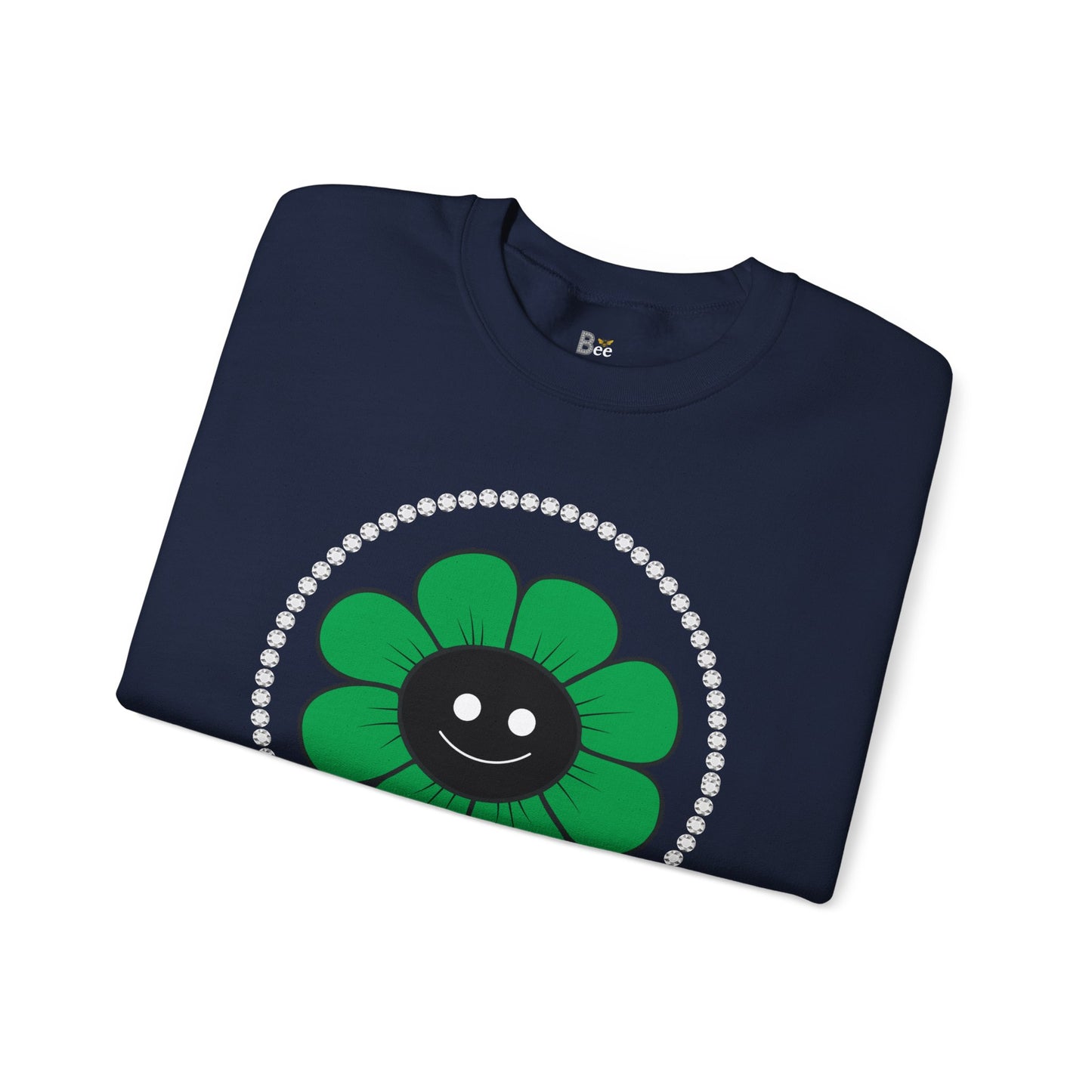 Boujee Flower Smiley Face Green Black - Heavy Blend™ Dark Colors Crewneck Sweatshirt