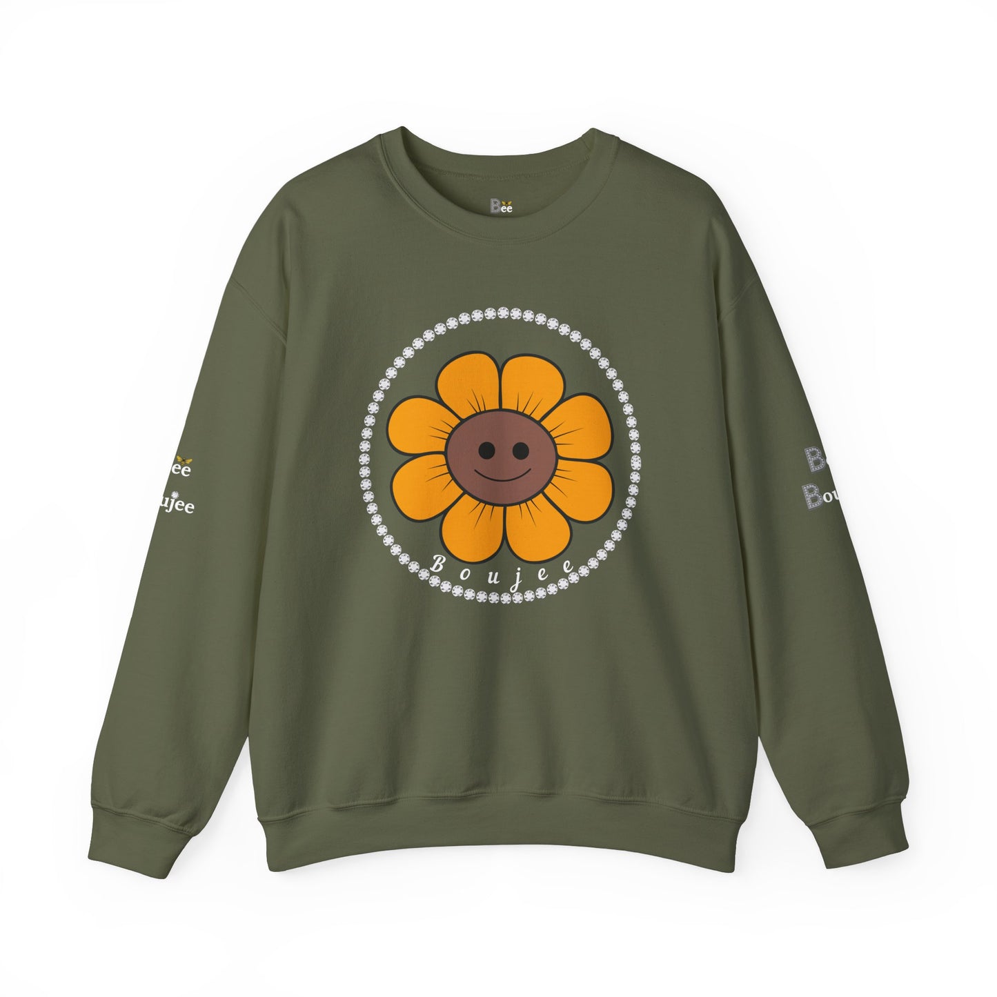 Boujee Flower Smiley Face Gold Brown - Heavy Blend™ Dark Colors Crewneck Sweatshirt