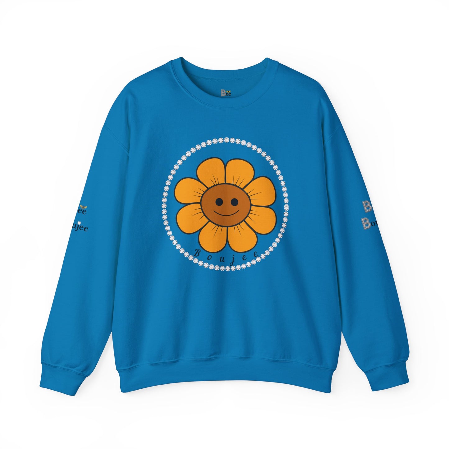 Boujee Flower Smiley Face Gold Light Brown - Heavy Blend™ Light Colors Crewneck Sweatshirt