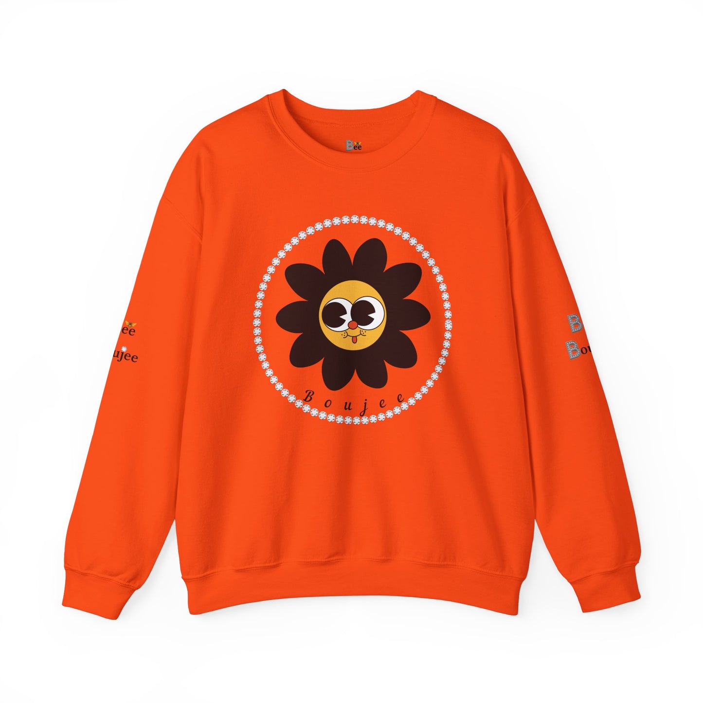 Boujee Flower Smiley Face Black Gold Wide-Eyed - Heavy Blend™ Light Colors Crewneck Sweatshirt