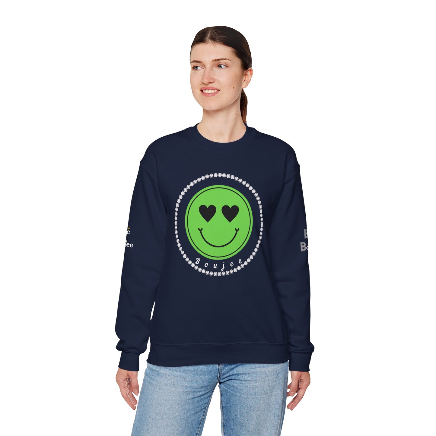 Boujee Smiley Face Green Heart Eyes - Heavy Blend™ Dark Colors Crewneck Sweatshirt