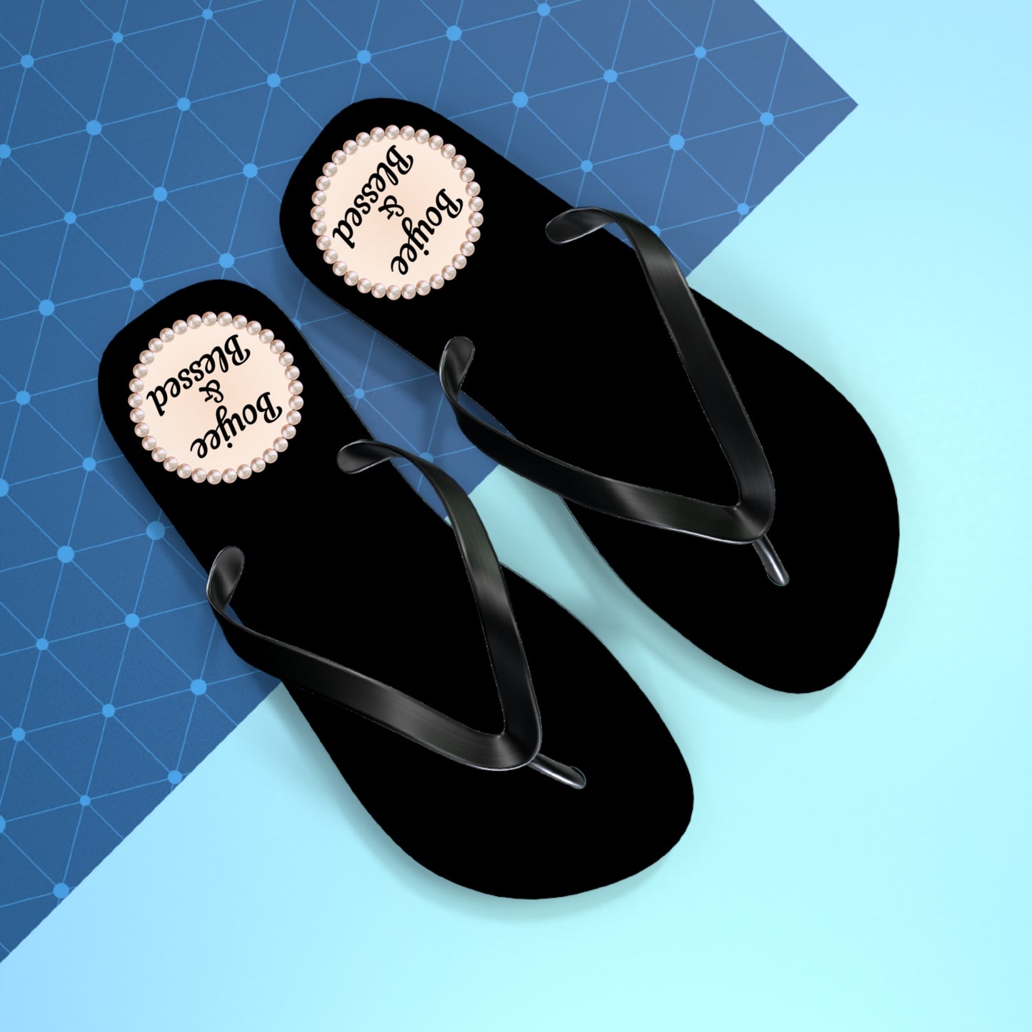 Boujee & Blessed BLACK Flip Flops - LARGE