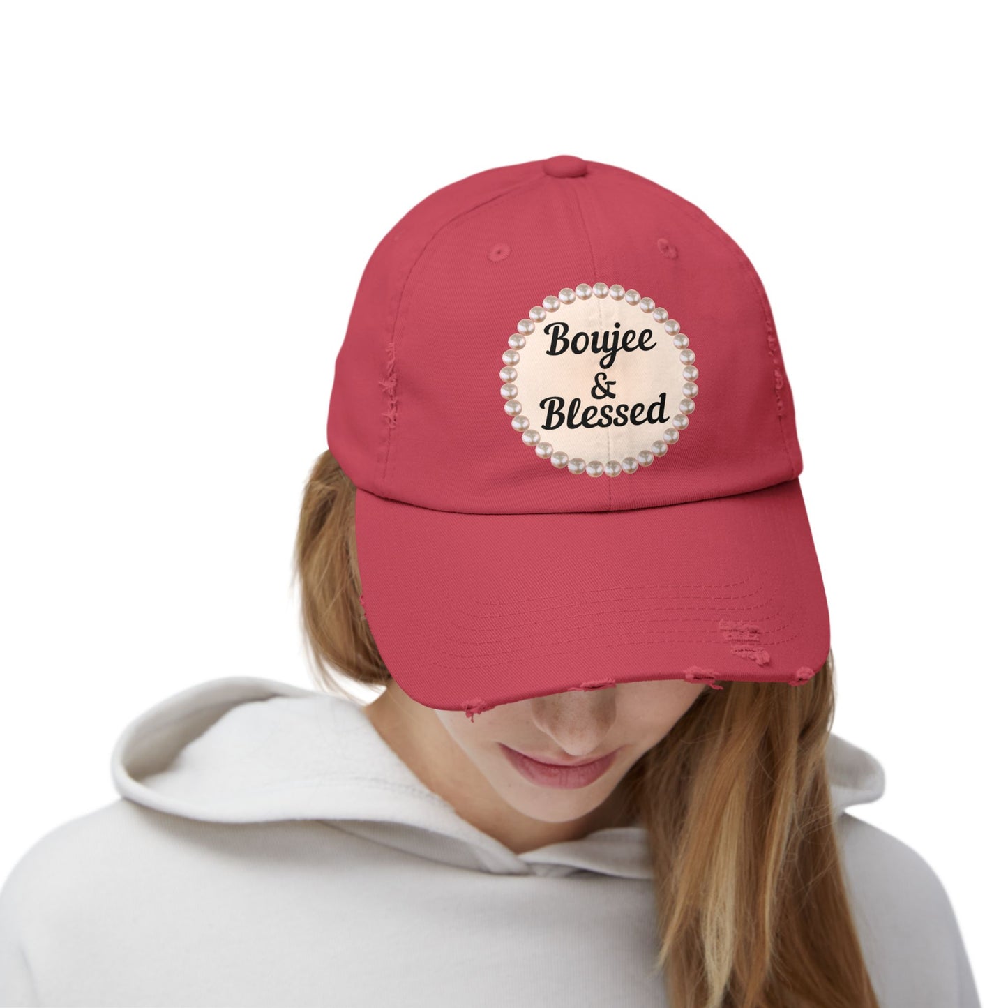 Boujee & Blessed Distressed Pearl-Emblem Cap