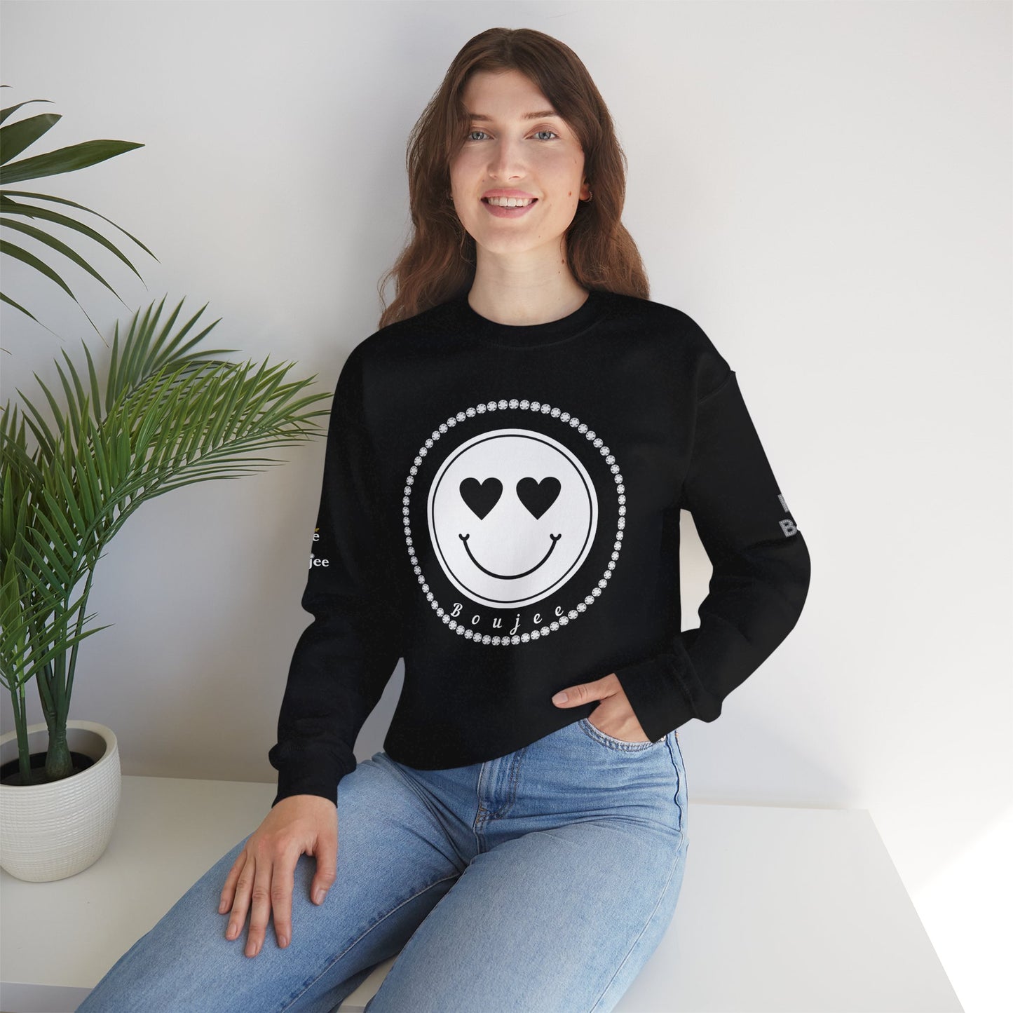 Boujee Smiley Face White Heart Eyes - Heavy Blend™ Dark Colors Crewneck Sweatshirt