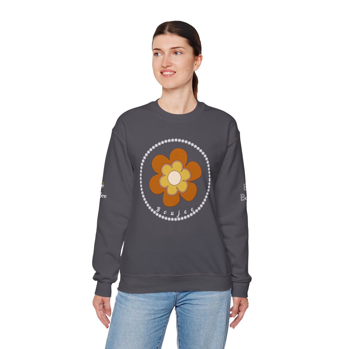 Boujee Brown Flower - Heavy Blend™ Dark Colors Crewneck Sweatshirt