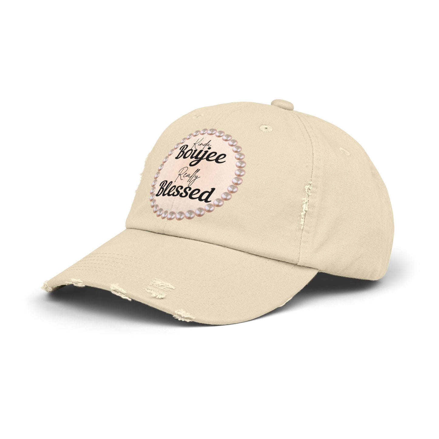 Kinda Boujee Really Blessed Distressed Pearl-Emblem Cap