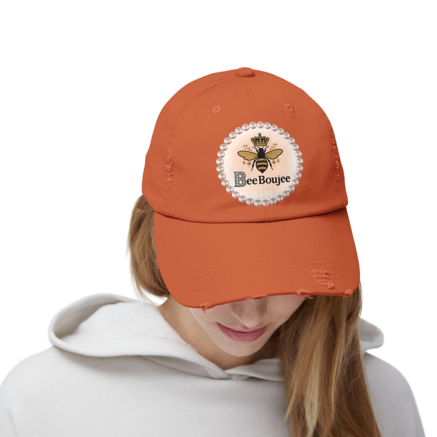 Bee Boujee Distressed Pearl-Emblem Cap