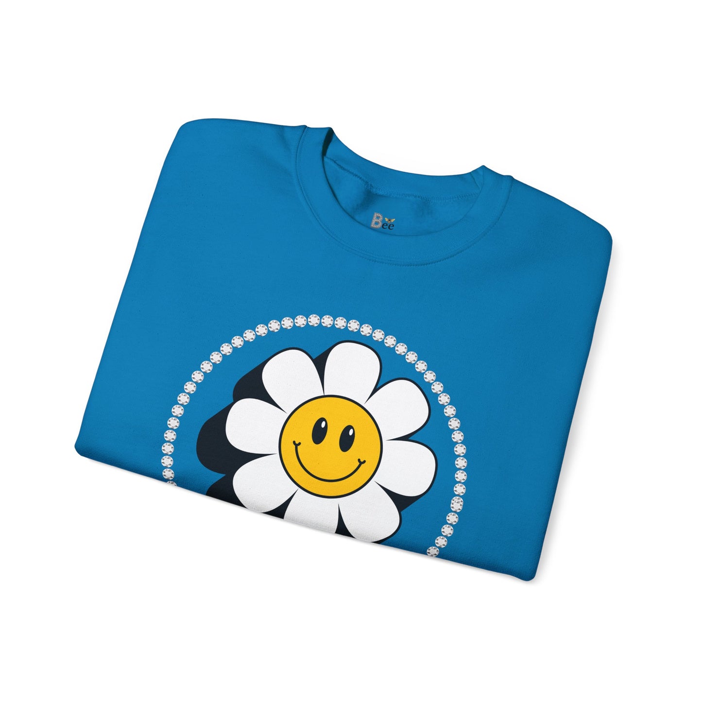 Boujee Flower Smiley Face White Gold - Heavy Blend™ Light Colors Crewneck Sweatshirt