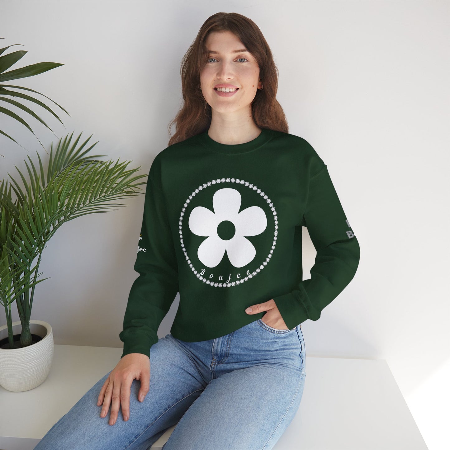 Boujee Flower White - Heavy Blend™ Dark Colors Crewneck Sweatshirt