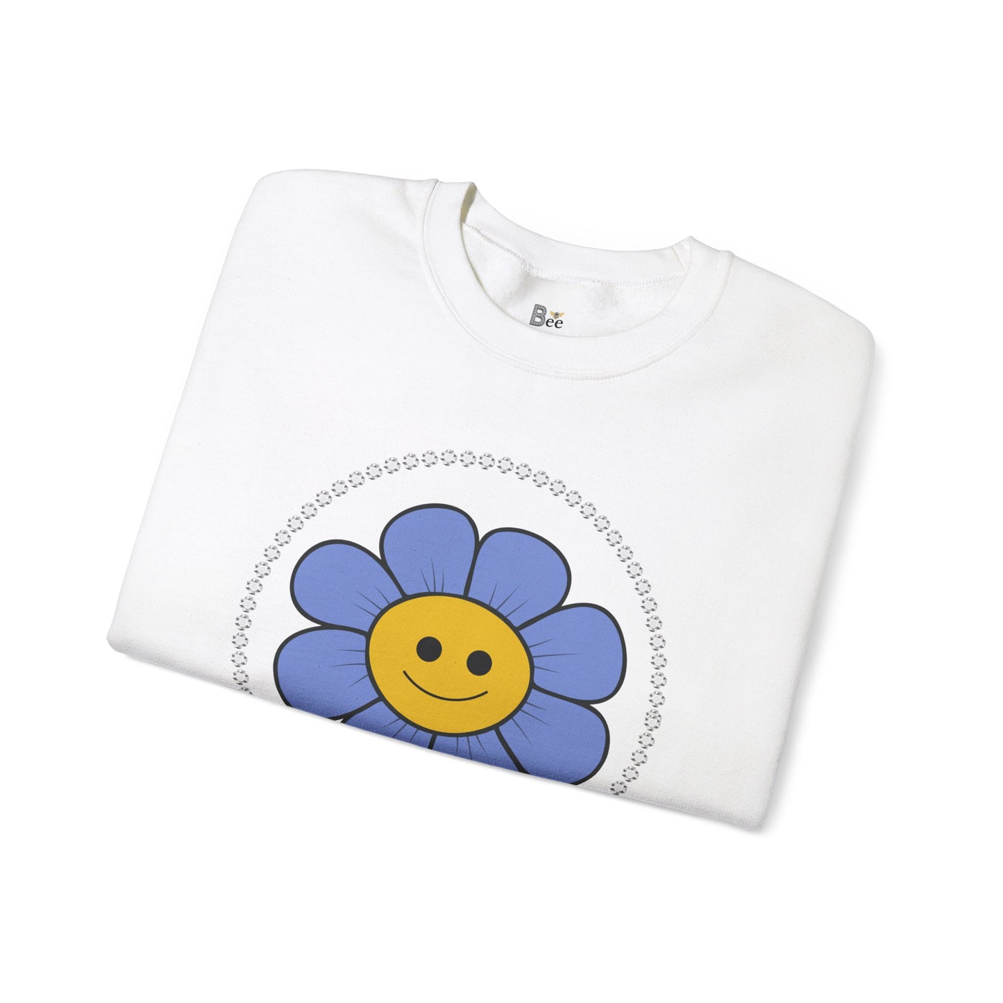 Boujee Flower Smiley Face Blue Gold - Heavy Blend™ Light Colors Crewneck Sweatshirt