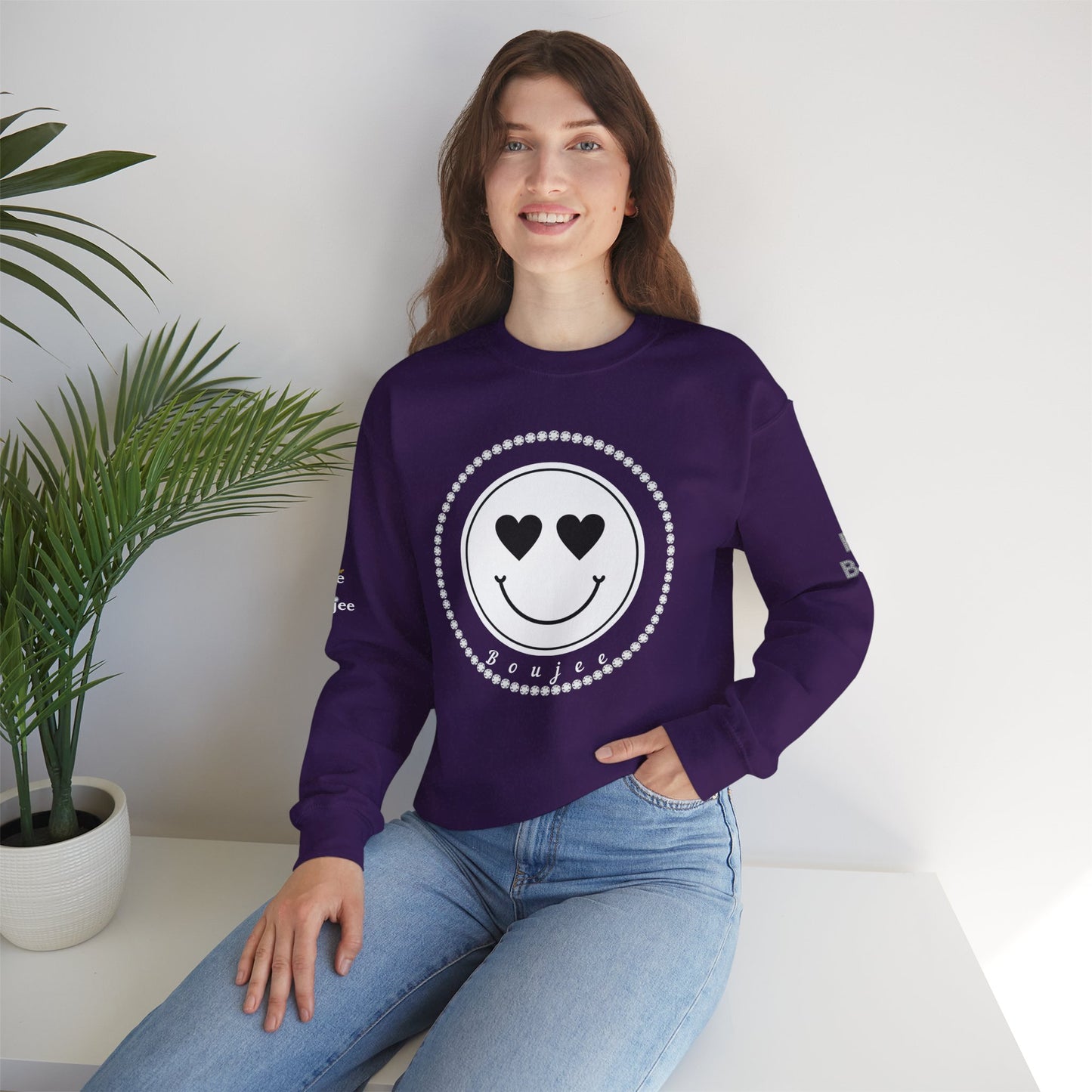 Boujee Smiley Face White Heart Eyes - Heavy Blend™ Dark Colors Crewneck Sweatshirt