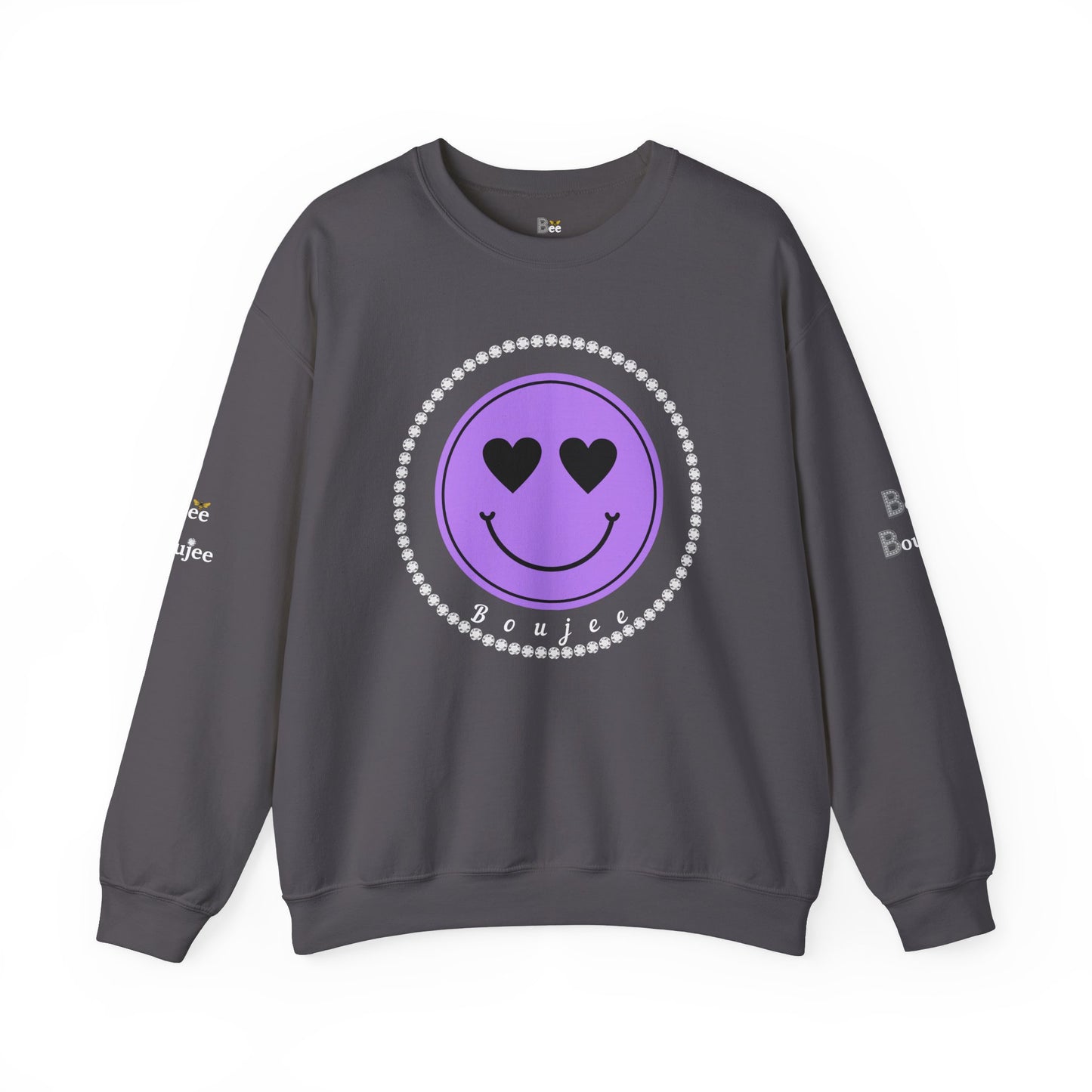 Boujee Smiley Face Purple Heart Eyes Yellow - Heavy Blend™ Dark Colors Crewneck Sweatshirt