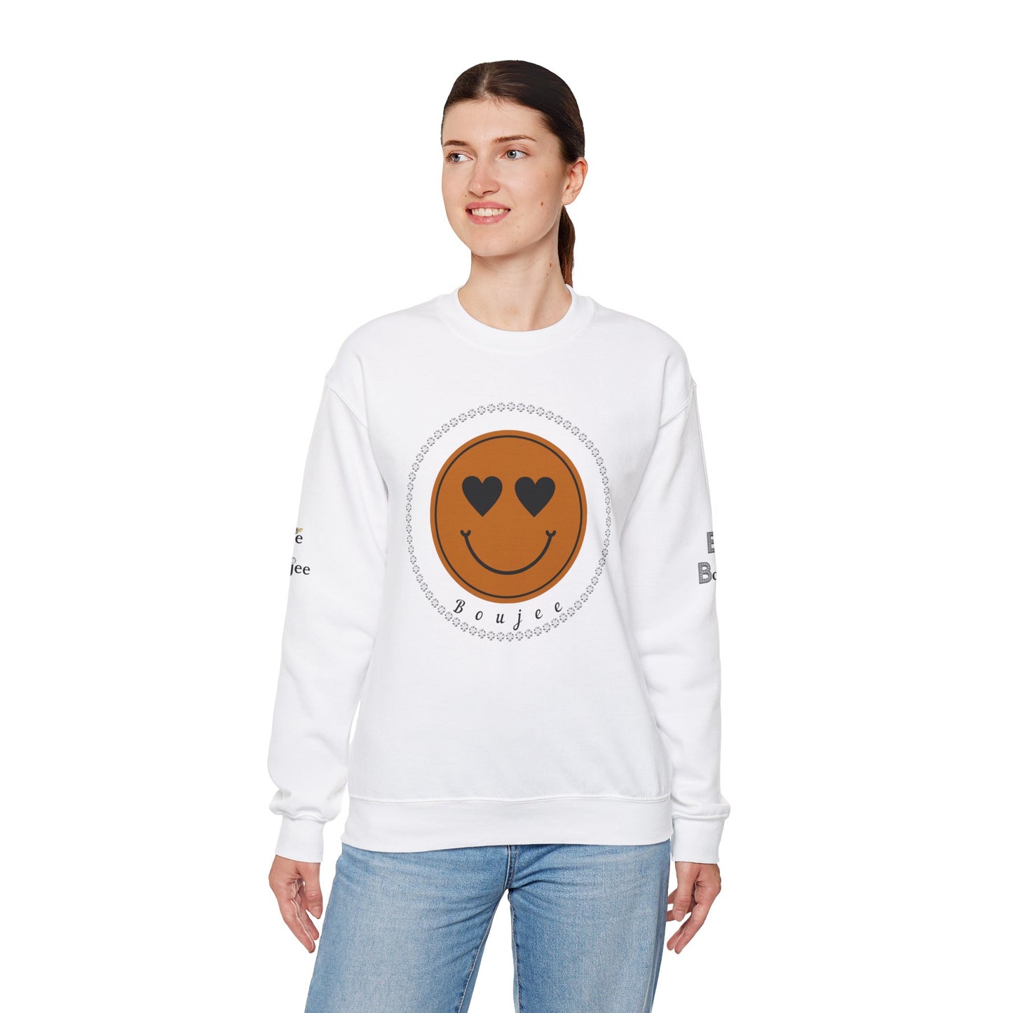 Boujee Smiley Face Heart Eyes Brown - Heavy Blend™ Light Colors Crewneck Sweatshirt