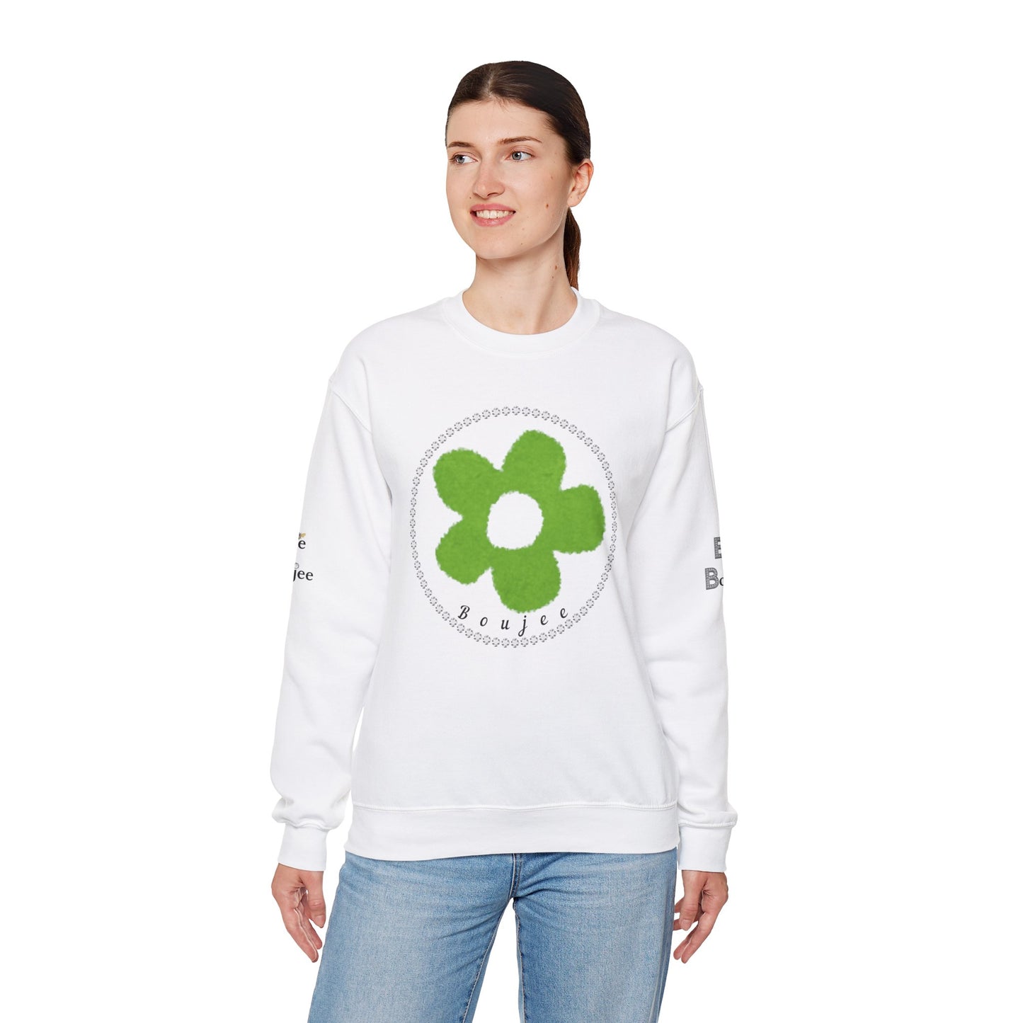 Boujee Fuzzy Green Flower - Heavy Blend™ Light Colors Crewneck Sweatshirt