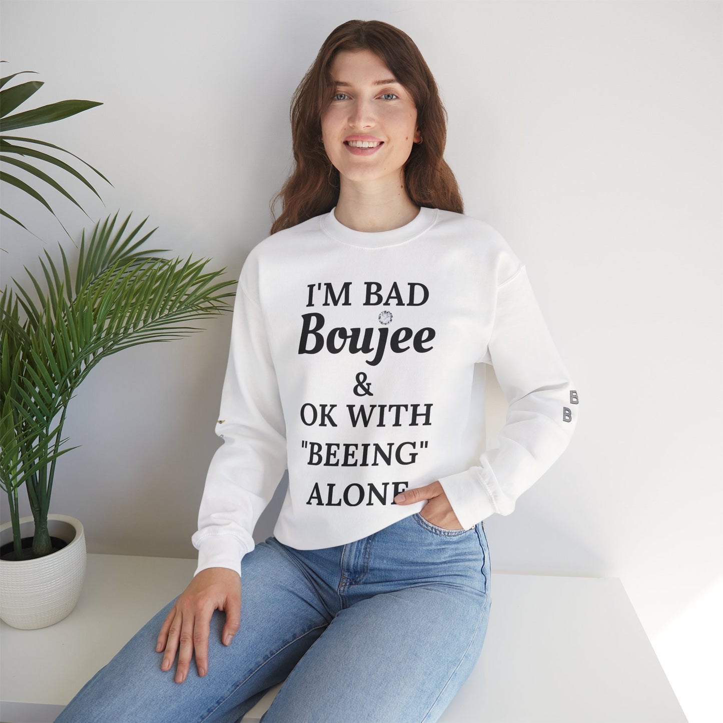 I'm Bad Boujee & Ok With "Beeing" Alone - Heavy Blend™ Light Colors Crewneck Sweatshirt