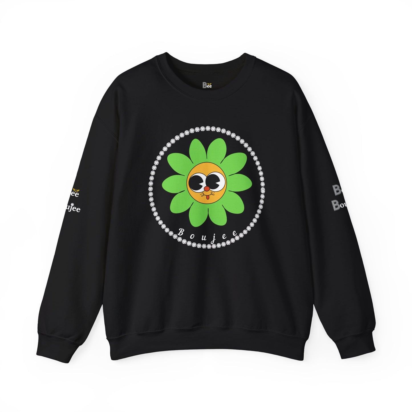 Boujee Flower Smiley Face Green Gold Wide-Eyed - Heavy Blend™ Dark Colors Crewneck Sweatshirt