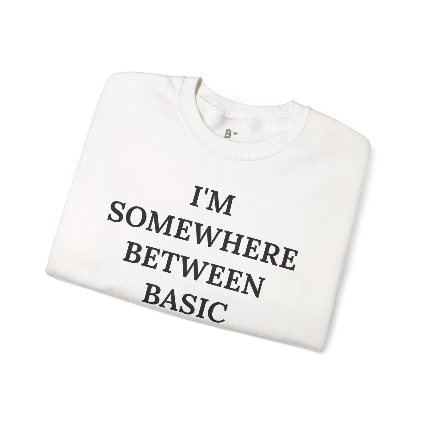 I'm Somewhere Between Basic & Boujee - Heavy Blend™ Light Colors Crewneck Sweatshirt