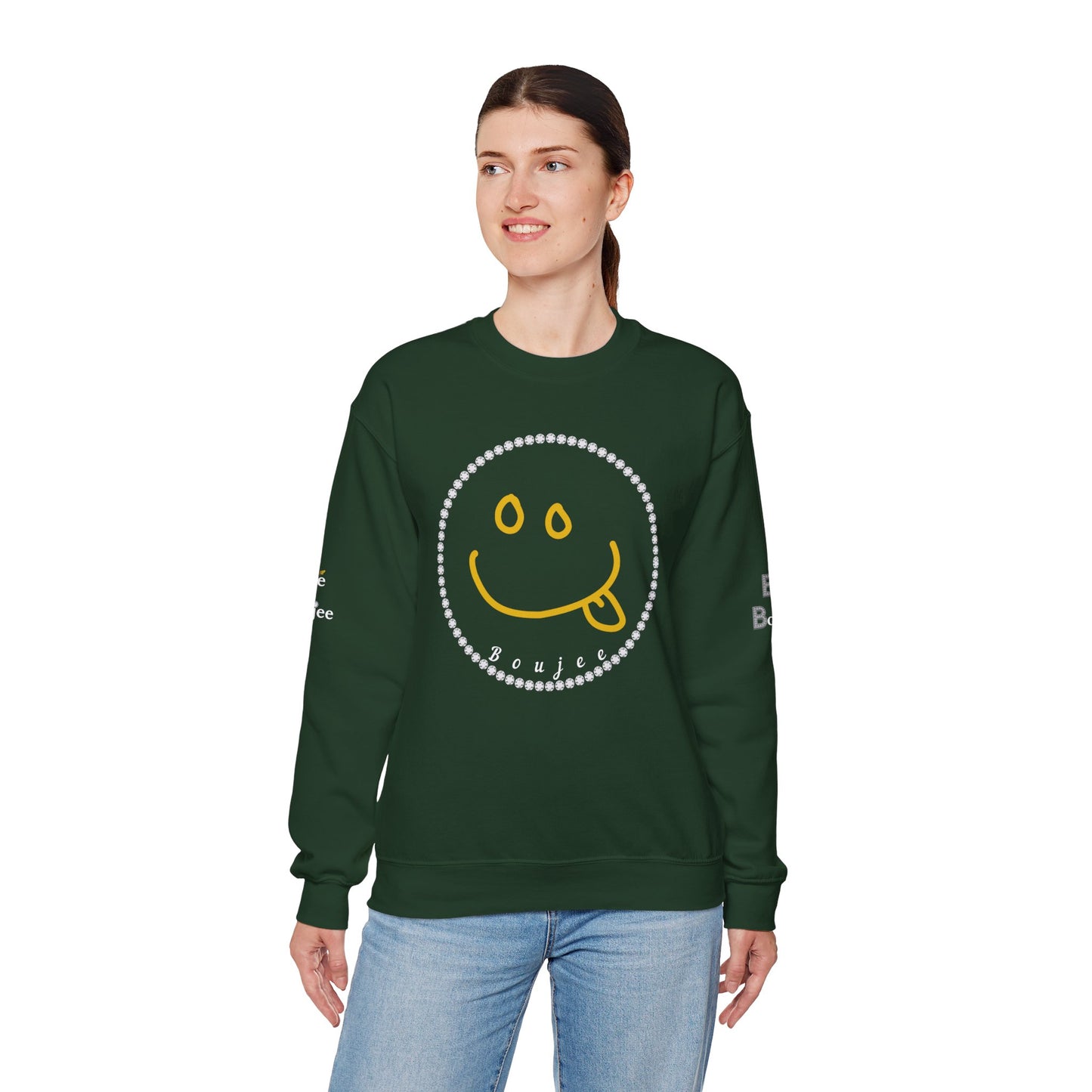 Boujee Smiley Goofy Face - Heavy Blend™ Dark Colors Crewneck Sweatshirt