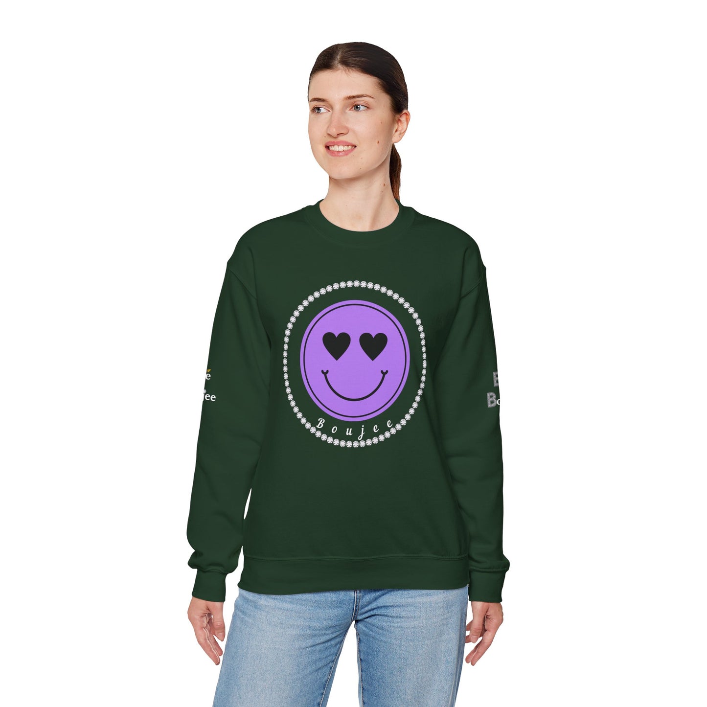 Boujee Smiley Face Purple Heart Eyes Yellow - Heavy Blend™ Dark Colors Crewneck Sweatshirt