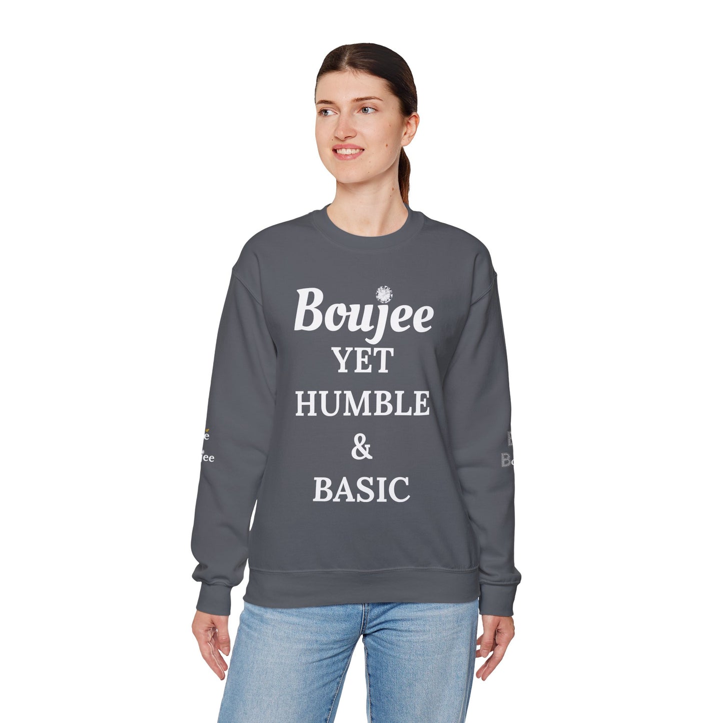 Boujee Yet Humble & Basic - Heavy Blend™ Dark Colors Crewneck Sweatshirt